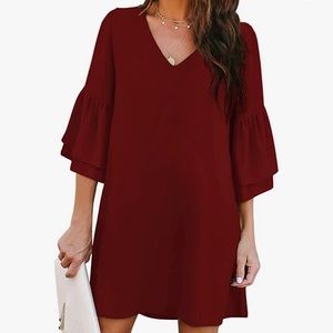 Wine Red Bell Sleeve Shift Dress - Worn Once